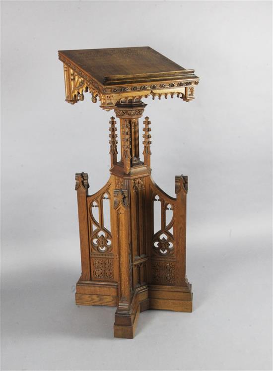 A mid 20th century Gothic revival oak lectern, W.1ft 10.5in. H.4ft 8.5in.